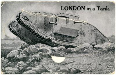First World War Postcard ‘London in a Tank’ sent from Pte. Edward Charles MOUCHEMORE, 6351