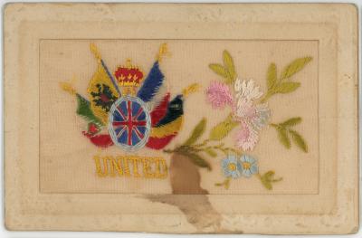 First World War ‘United’ Silk Postcard from Edward (Ted) PERRY, RAMC