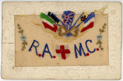 First World War ‘RAMC’ Silk Postcard from Edward (Ted) PERRY, RAMC