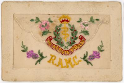 First World War Silk Postcard and Small Card from Edward (Ted) PERRY, RAMC