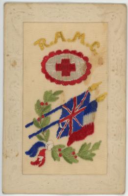 First World War ‘RAMC’ Silk Postcard from Edward (Ted) PERRY, RAMC