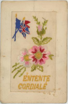 First World War ‘Friendly Understanding’ Silk Postcard from Edward (Ted) PERRY, RAMC