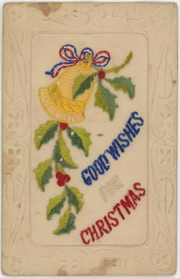 First World War ‘Good Wishes for Christmas’ Silk Postcard from Edward (Ted) PERRY, RAMC