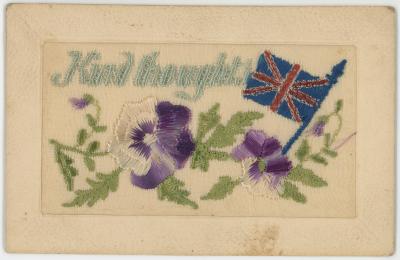 Embossed First World War ‘Kind Thoughts’ Silk Postcard from Edward (Ted) PERRY, RAMC 