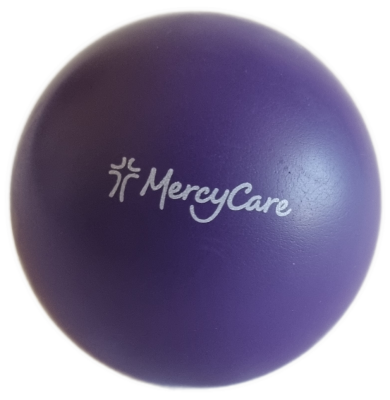 26-258 Purple Stress Ball with new MercyCare Logo photo without background. 