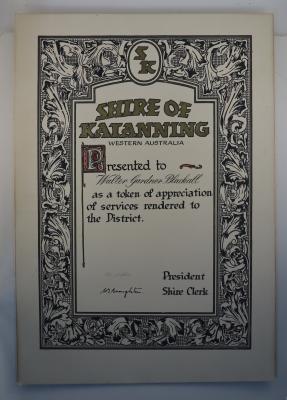 Scroll presented to Walter Gardner Blackall