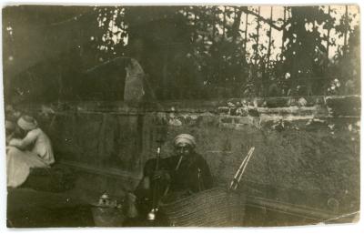First World War Photograph Showing an Egyptian Man Smoking a Hookah or 'Shisha' Pipe