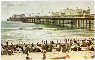 First World War Postcard ‘Palace Pier Brighton’ sent from Pte. Edward Charles MOUCHEMORE, 6351