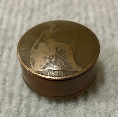 Victorian era circular snuff container made from coins
