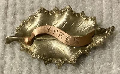 WWI Ypres souvenir sweetheart brooch with leaf design