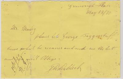 Promissory note from J.W. Waldeck for George Biggerstaff