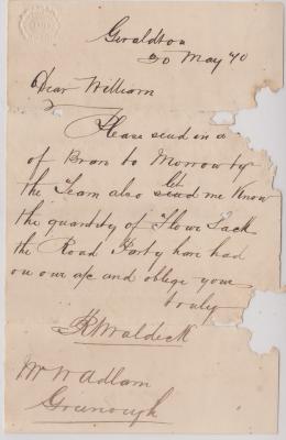 Letter re road party from R.N. Waldeck