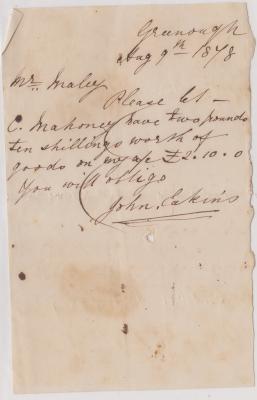 Promissory note for Charles Mahoney from John Eakins