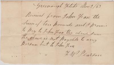 Receipt issued to John Fox by F.W. Pearson