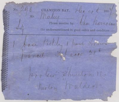 Shenton & Co Cart Note no.290, goods delivered by Chas. Pearson