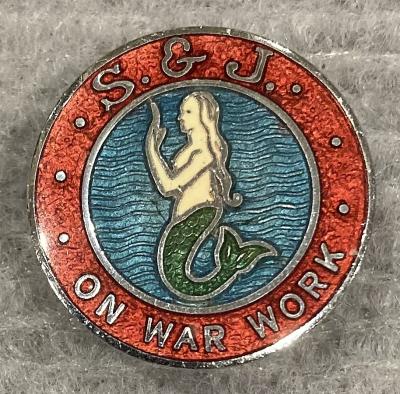 WWII era S & J 'On War Work' enamel badge