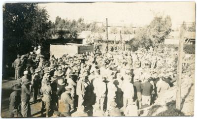First World War Black and White Photograph of a Large Group of Australian Soldiers Watching Military Band 