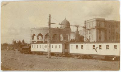 First World War Black and White Photograph of a Hospital Train at Rear of Heliopolis Palace Hotel