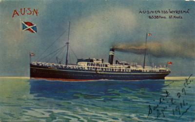 Colour postcard of the T.S.S. Wyreema - 1911