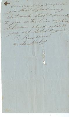 Letter  to Mr. Maley from R. Rowland