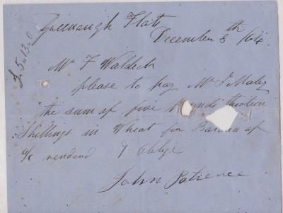 Promissory note from John Patience 