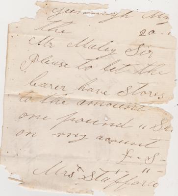 Promissory note from Mrs Stafford