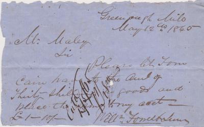 Promissory note from William Forrest Jnr