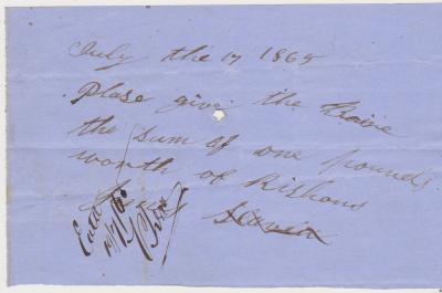 Rations order from James Slaven