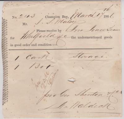 G. Shenton & Co Cart Note no.243, by Jno. Jones' Team