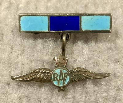 Royal Air Force enamel and silver sweetheart brooch suspended from bar
