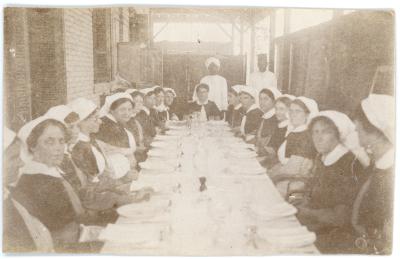 First World War Black and White Photograph of a Large Group of Nurses at Meal Time