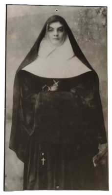 Large black and white portrait of Mother Brigid McDonald RSM