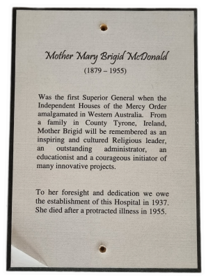 Woodblock-print of description of Mother Brigid McDonald RSM