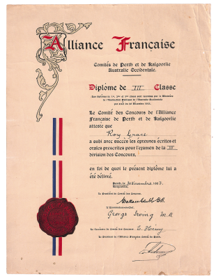 Roy Grace - Alliance Francais Diploma 1923