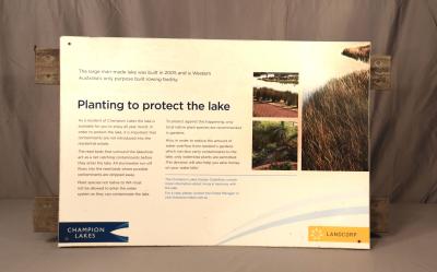 SIGN, "PLANTING TO PROTECT THE LAKE" GUIDELINES - CHAMPION LAKES