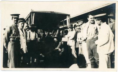 First World War Photograph of a Group of Australian Soldiers Awaiting Transport