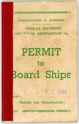 ‘Permit to board ships’ issued to Charles Frederick JACKMAN