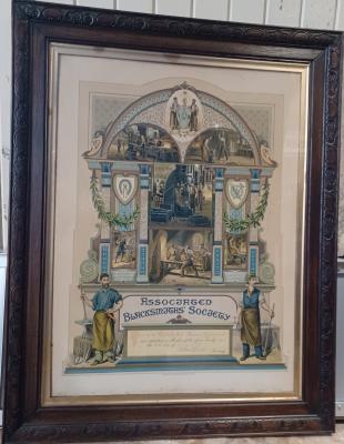 Associated Blacksmith's Society certificate - issued to T Thompson
