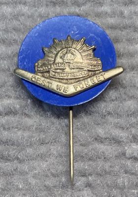 Miniature Rising Sun badge stick pin on blue backing