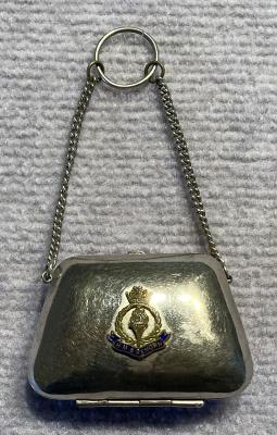 Souvenir metal ladies dance purse or chatelaine with H.M.S. Renown badge