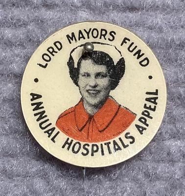 'Lord Mayors Fund Annual Hospitals Appeal' celluloid fundraising pin 