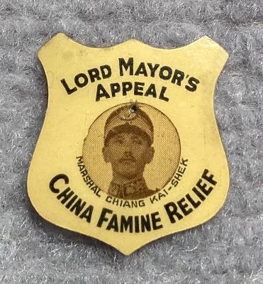 'Lord Mayor's Appeal - China Famine Relief ' celluloid fundraising pin