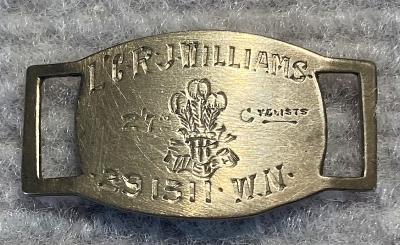 WWI era hallmarked silver identity tag for Lance Corporal R.J. Williams