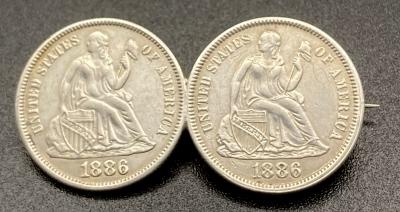Sweetheart brooch made from two American dimes - 1886
