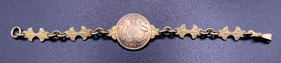 WWII era trench art gilded coin bracelet for child dated 1943 