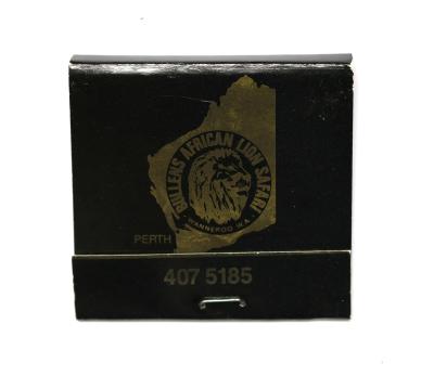 Matchbook, square, blue, Bullens Lion Park
