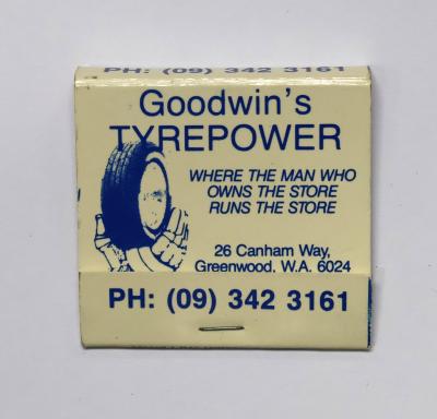 Matchbook, square, Goodwin's Tyrepower 