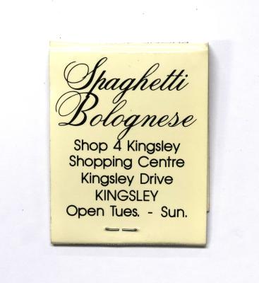 Matchbook, rectangle, Spaghetti Bolognese