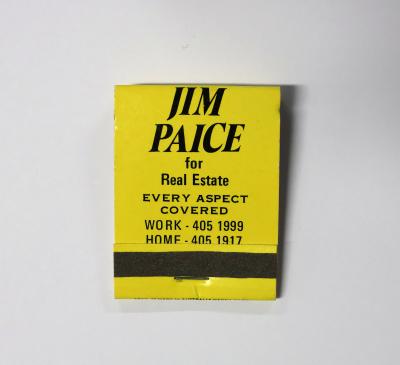 Matchbook, rectangle, yellow, Jim Paice for Real Estate