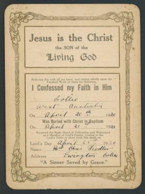 Baptism Card of Charles William FIEDLER